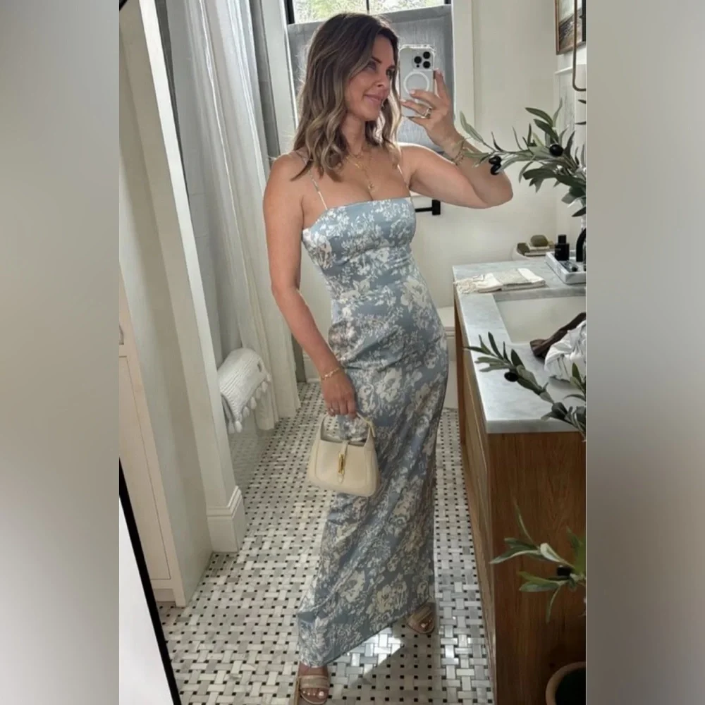 Reformation Frankie Silk Formal Dress Spaghetti Strap Porcelain Blue Floral 10 P - Picture 14 of 16